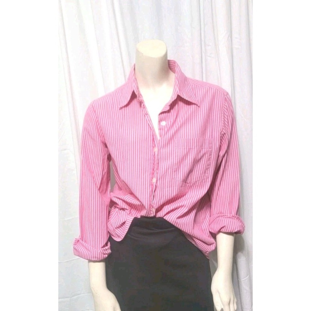 Y2K‎ 80s Evan Picone Women's Long Sleeve Striped Pink white button up SZ 8